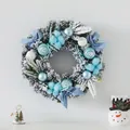 30CM Blauer Weihnachtskranz mit verschneiten Nadeln und Schleifen für Zuhause - 30cm Blauer Kranz (Ohne Licht) / Blau/Weiß