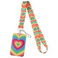 Rainbow heart pattern polyester lanyard and card holder set with metal clip - Rainbow Heart