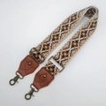Detail of adjustable ethnic style bag strap with vintage jacquard pattern and bronze hooks - Antique Bronze Hook / No.19 Brown Leather