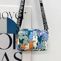 Cartoon rabbit square crossbody bag with alphabet wide strap and playful prints - Light Blue