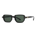 Retro square frame sunglasses in black finish with dark green lenses and gold accents - C5 Black Green