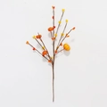 Dettaglio di un ramo autunnale artificiale con mini zucche arancioni e bacche gialle - Ramo di bacche e zucche gialle piccole e medie / 31cm