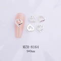Bijou d'ongles cœur argenté avec perles sur présentoir rose, taille 9x9mm - Cœur Argent Évidé Perle (8164)