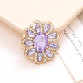 Luxurious purple crystal flower charm with gold alloy base and white sparkling rhinestones - Purple