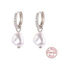 Orecchini S925 in argento sterling con perle barocche e strass stile vintage - Oro Bianco