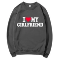 Dark charcoal crewneck sweatshirt featuring I Love My Girlfriend heart print in size M - Dark Gray (Pattern 2)