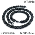 Men's black stainless steel Byzantine chain necklace and bracelet set in 8mm width - 8mm / Black
