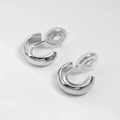 Minimalist silver C-shape metal clip-on earrings with comfortable clear silicone pads - Silver Ear Clip