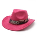 Fuchsia faux suede cowboy hat with USA metallic winged badge and decorated band - M (56-59cm) / Rose Red (Suede)