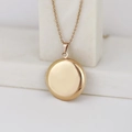 Minimalist round gold photo locket necklace in polished finish for women and couples - Round Smooth 27*27/Rose Gold