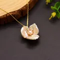 Elegant baroque pearl necklace with gold flower pendant and pink pearl center - Baroque Flower Pearl Pendant (Style 6)