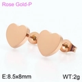 Minimalist heart stud earrings in rose gold finish with a polished mirror surface - Rose Gold Stud Earrings (KE106235-K)