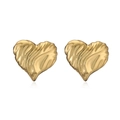 Elegante goldene Herzohrringe mit unregelmäßiger Lava-Textur auf reinweißem Hintergrund - Lavatextur Herzohrstecker (CE00221YS)