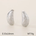 Pendientes geométricos irregulares de acero plateado con acabado de textura plisada - Estilo Largo Ondulación 3D (KE115146-KFC) / Color Acero