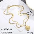 Collar de doble capa dorada con colgante de medalla Virgen María y cadena de serpiente - Dorado