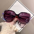 Luxury oversized sunglasses with purple gradient lenses and rhinestone butterfly accents - Rhinestone Polarized / Gradient Purple