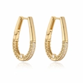 Vintage style 18K gold plated drop earrings with micro-pave crystals and round center stone - U-Shape Waterdrop Pave Style (CE00185YH)