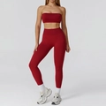 Deep red seamless yoga set with high waist leggings and sports top for gym workout - S / Sports Bra + Leggings / Cherry Red