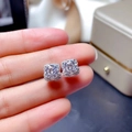 S925 sterling silver halo stud earrings with round brilliant cut cubic zirconia stone - Square Earrings Tz-39