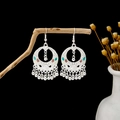 Ethnic silver alloy earrings with colorful enamel dots and bell tassels on branch - Bright Silver Multi Tassel Bell(E5940)