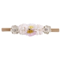Baby floral headband with silk flowers, white pearls and rhinestones in soft beige and pink - Style 23