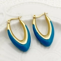 Minimalist gold U-shaped earrings with bright blue drip oil enamel finish for women - Blue