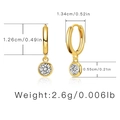 Gold plated hoop earrings featuring a round clear zircon pendant with claw setting - Classic Claw Round Zircon/KEAM0091