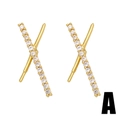 Macro shot of gold-plated X-shape crisscross stud earrings with pavé cubic zirconia - X-Shape Cross
