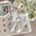 Witte kniekousen in balletstijl met kanten rand en decoratieve strikjes - Eén maat / Bubble Lange Kant