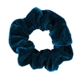 Close-up of peacock blue velvet scrunchie showing soft fabric texture and pleated detail - Aqua