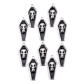 Macro shot of 10 Gothic black and silver vampire skull coffin charms for DIY jewelry making - Black-Silver Plated
