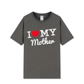 T-shirt gris foncé à col rond avec imprimé I LOVE MY MOTHER blanc et motif cœur rouge - XS / Haut (Imprimé I Love My Mother) / Gris foncé