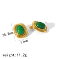 Golden earrings with green oval stones, dimensions 25.2x21mm and weight 11.2g - Gold Green Stone Stud Earrings (TE6724-GN-G)