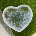 Heart-shaped resin tray with light blue natural stones and iridescent sequins - Heart / Opalite Sequins
