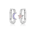 Asymmetrische S925 zilveren oorbellen met paarse zirkoon maan en roze zirkoon ster - Asymmetrische Ster-Maan Stijl / Zilver