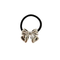 Elastic black hair tie with a silver polished metallic bow pendant for women - Butterfly 3.5cm / Silver