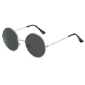 Vintage-Rundsonnenbrille mit silbernem Metallrahmen und dunkelgrauen Gläsern - Silberner Rahmen Graue Gläser