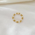 18K gold plated beaded stretch ring with natural freshwater pearl and textured stone - White