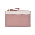 Litchi pattern leather wallet in pink and cream with zipper and multi card slots - Pink