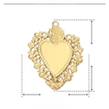 Detailed technical diagram showing dimensions and weight of the gold flame heart pendant - Baroque Sacred Heart / Gold