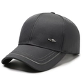 Dunkelgraue Baseballkappe für Herren mit Ziernähten und metallischem Sports-Emblem - Verstellbar / Rauten-Metallanhänger Grau (B-471)
