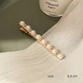 Elegant 8cm gold hair clip with white faux pearls and sparkling rhinestones for women - Pearl Crystal Barrette