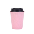 Tazza da caffè in paglia di grano rosa a doppia parete con coperchio nero su bianco - Rosa
