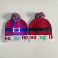 Detail of LED Christmas knit hat with HO HO HO text and colorful glowing lights - Santa Belt Style-Christmas Hat
