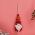 Weihnachts-Wichtel-Anhänger mit roter Strickmütze, Schneeflocken und weißem Bart - Rot Hängend 3-01