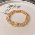 Golden fluorite crystal beaded bracelet with carved PiXiu charm and zircon accents - 68# Yellow Pixiu