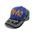 Detail of multi-color baseball cap with orange SWAG embroidery and tribal pattern - Blue and Orange (A)
