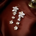 Elegant white matte floral long tassel earrings with golden hook in a retro style - 18# Ear Hook - Silver - Flower Tassel
