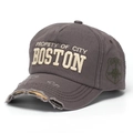 Détail de la broderie Boston sur casquette vintage en coton délavé anthracite - Gris Foncé (F)