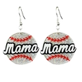 Detail of glitter baseball earrings with Mama text and silver hooks on white background - Baseball Hook Earrings - Silver Glitter